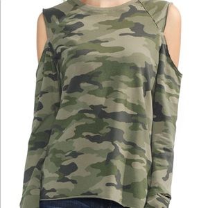 Vince Camuto Cold Shoulder Camouflage Sweatshirt